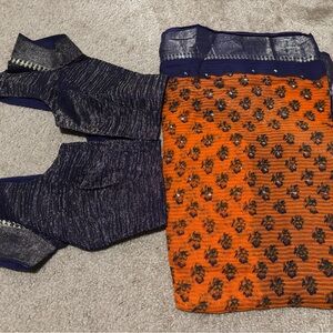 Elegant Orange and Blue Women's Saree